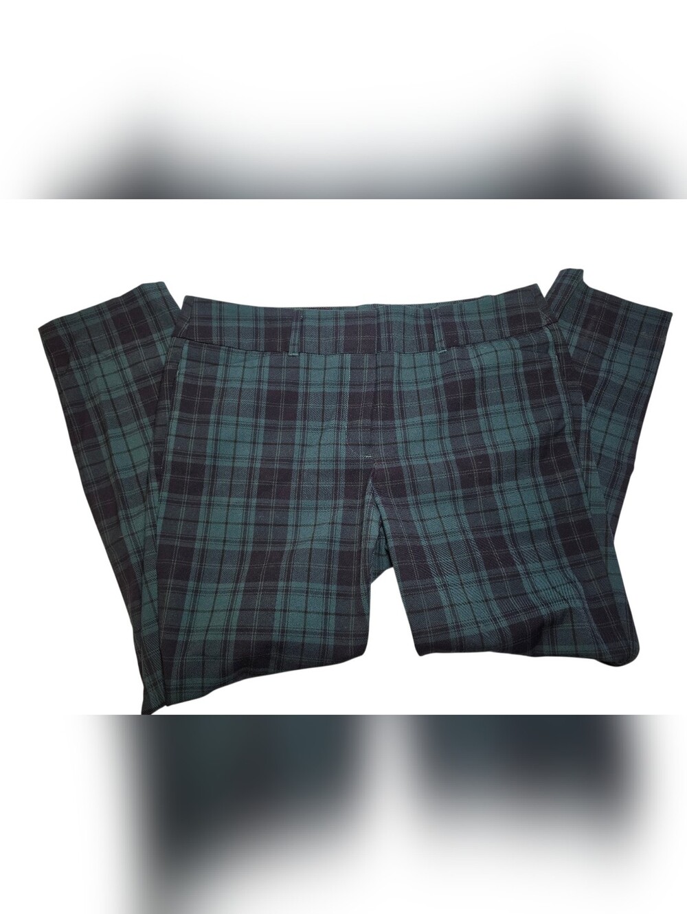 Woman's LOFT Green & Black Plaid Chinos With Double Buckle & Button Front Sz 12